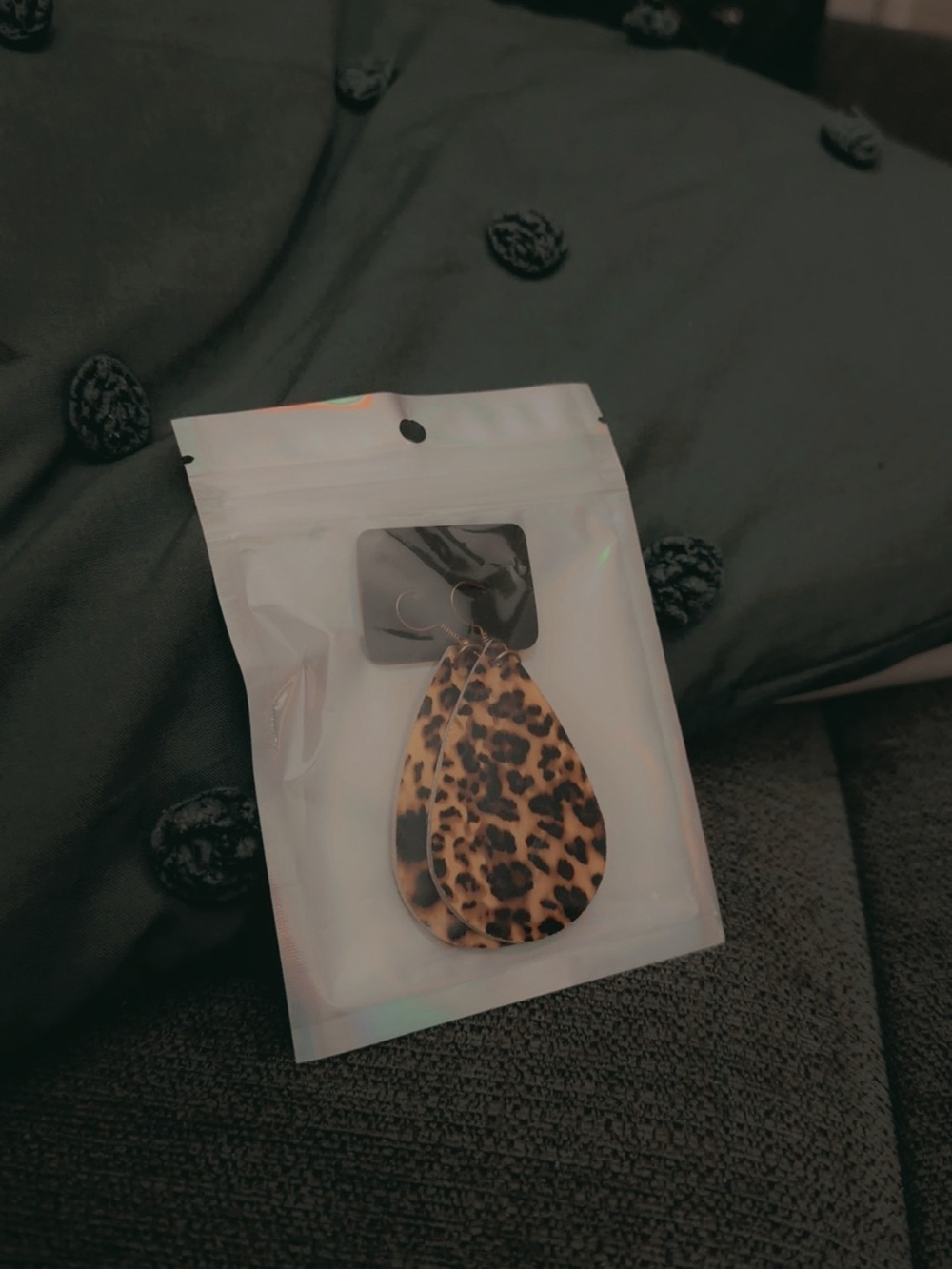 Leopard Print Teardrop Earrings - Brown & Black - Picture 5 of 5